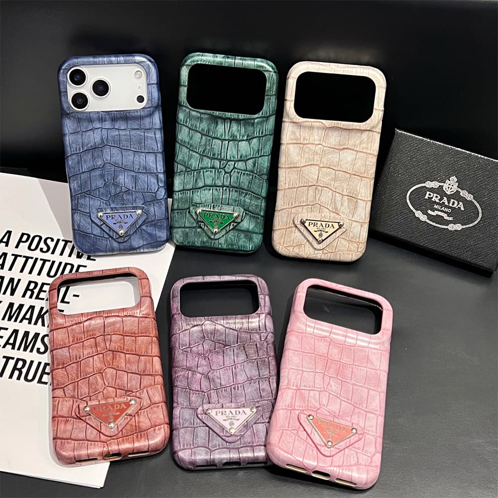 Prada Croc-Embossed Triangle Logo iPhone Case