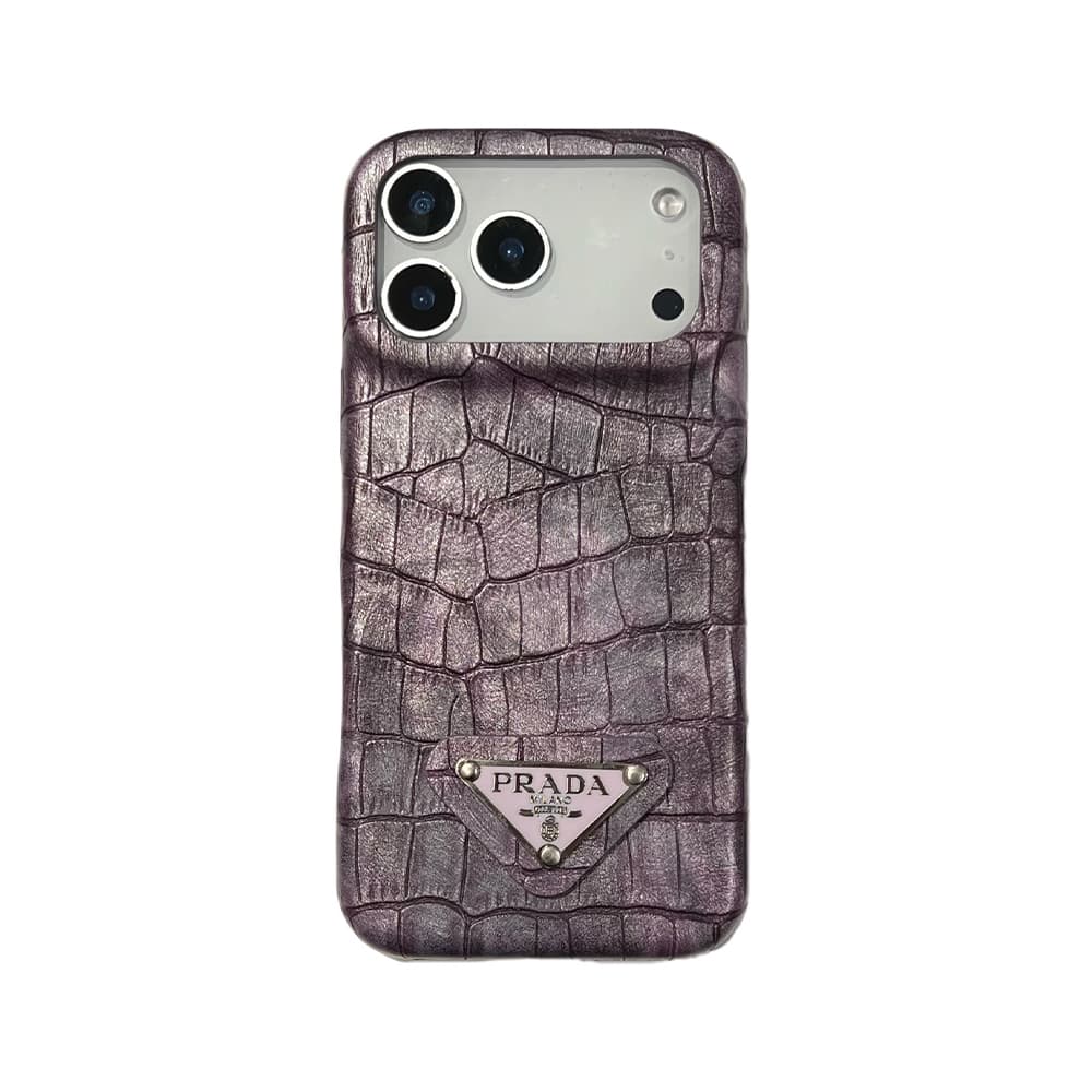 Prada Croc-Embossed Triangle Logo iPhone Case