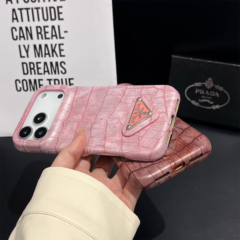 Prada Croc-Embossed Triangle Logo iPhone Case