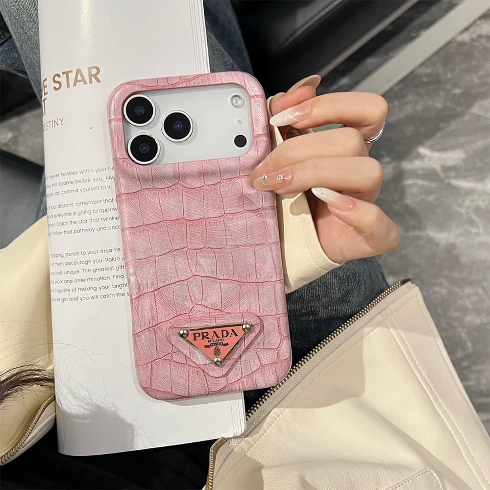 Prada Croc-Embossed Triangle Logo iPhone Case