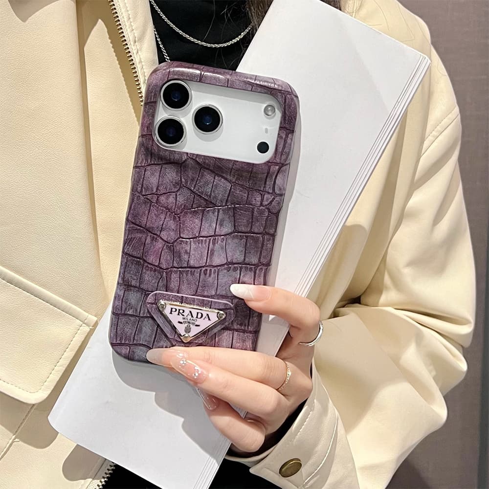 Prada Croc-Embossed Triangle Logo iPhone Case