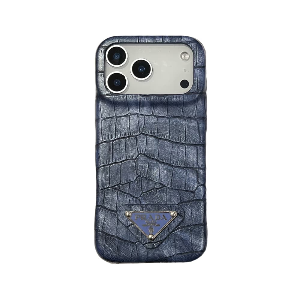 Prada Croc-Embossed Triangle Logo iPhone Case