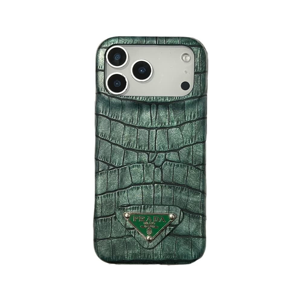 Prada Croc-Embossed Triangle Logo iPhone Case