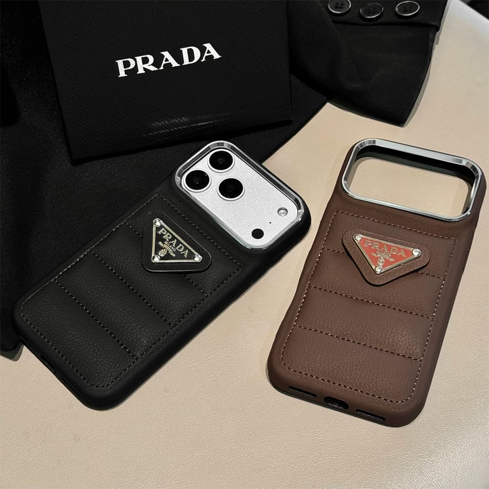 Prada Quilted Leather Triangle Logo iPhone Case