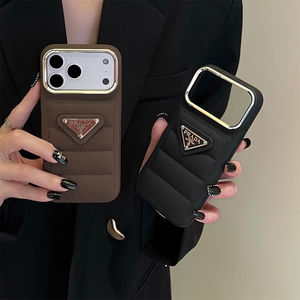 Prada Quilted Leather Triangle Logo iPhone Case
