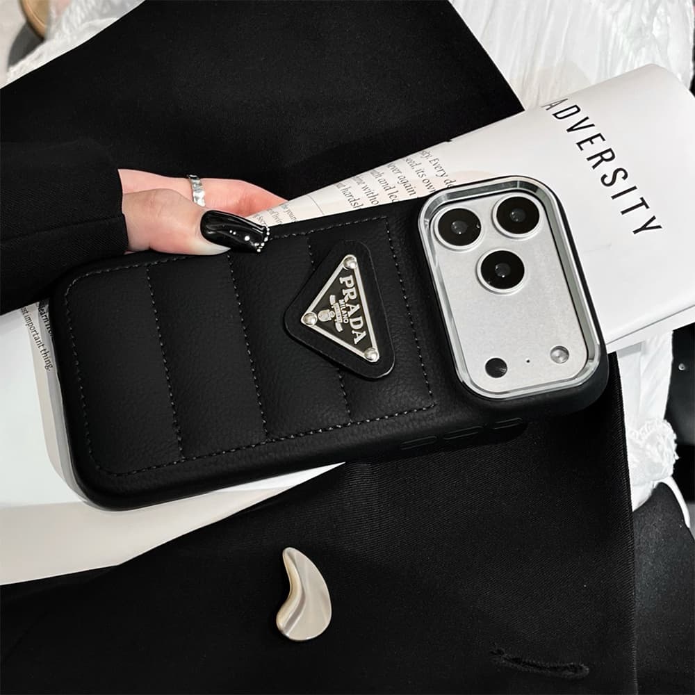 Prada Quilted Leather Triangle Logo iPhone Case