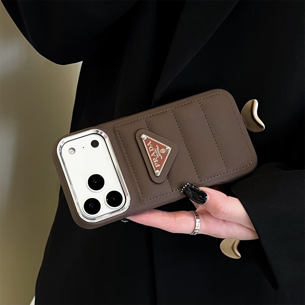 Prada Quilted Leather Triangle Logo iPhone Case