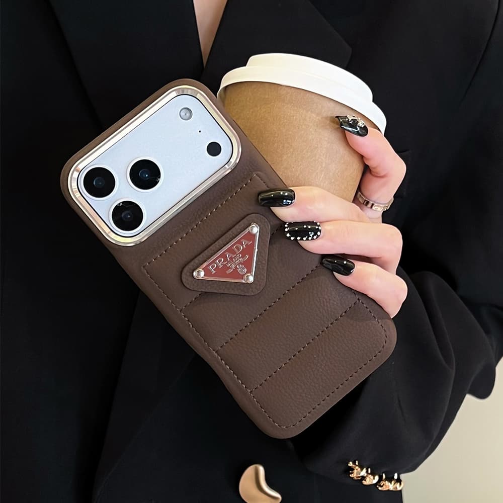 Prada Quilted Leather Triangle Logo iPhone Case