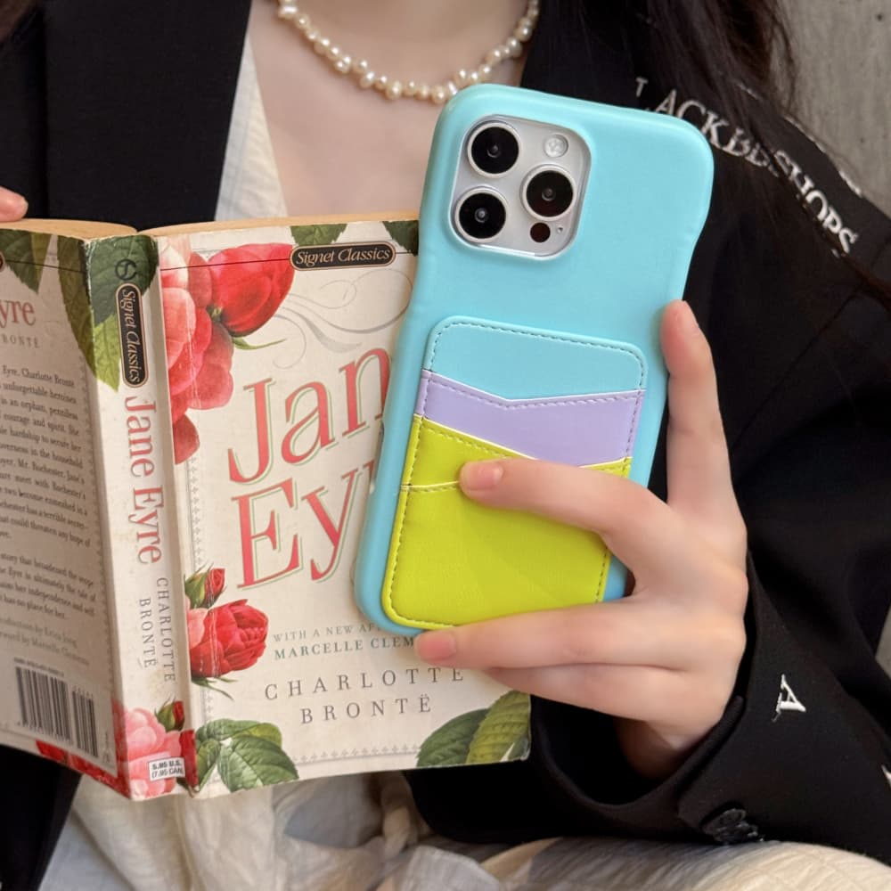 Macaron Colorblock & Wavy Edge Card Holder iPhone Case
