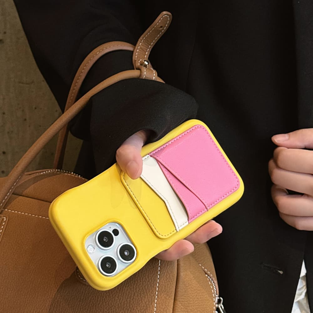 Macaron Colorblock & Wavy Edge Card Holder iPhone Case
