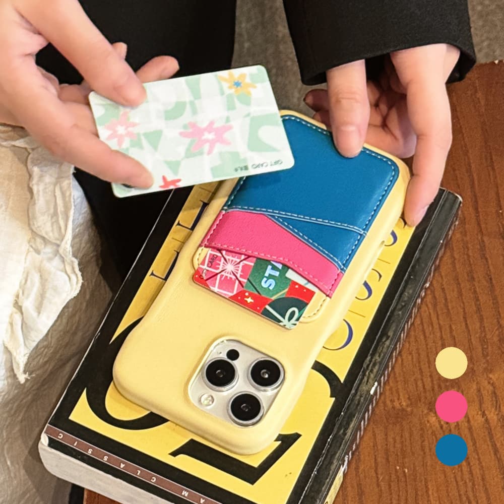 Macaron Colorblock & Wavy Edge Card Holder iPhone Case