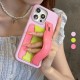 Retro Colorblock Design Wavy Wrist Strap & Card Holder iPhone Case