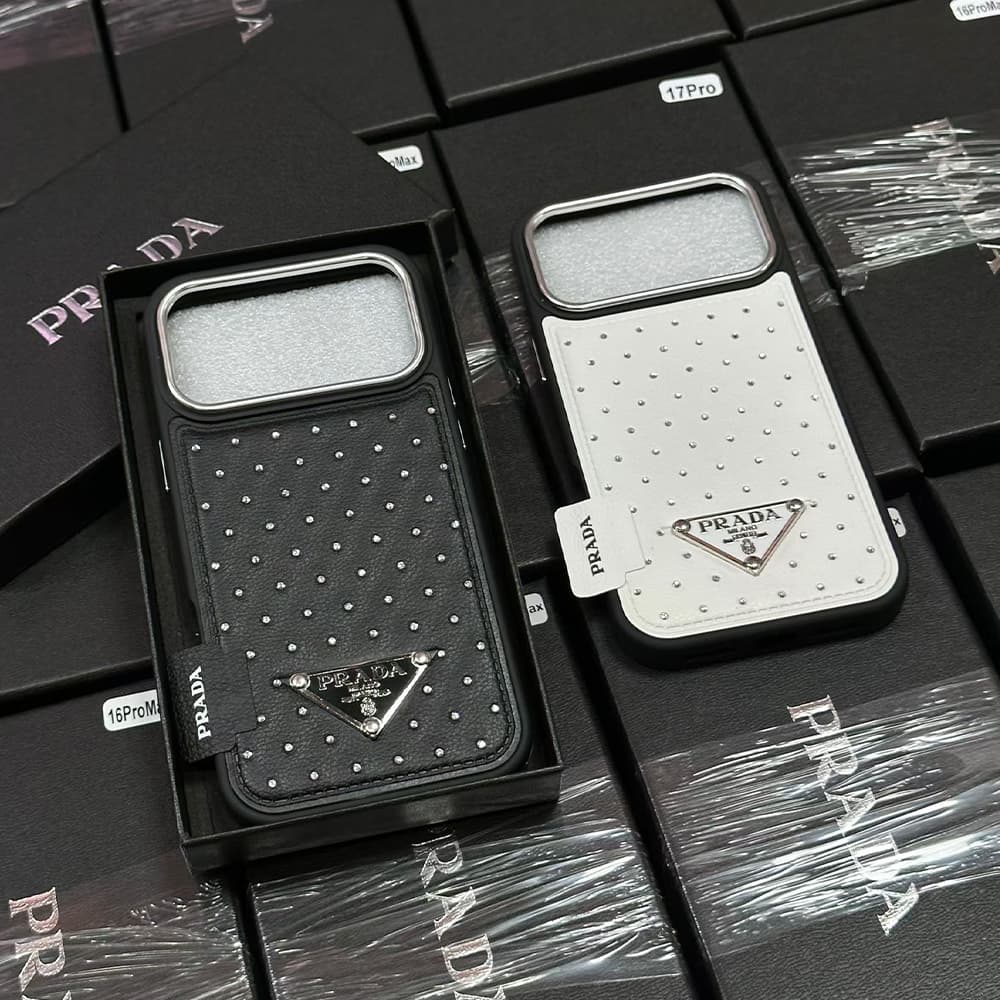 Prada Crystal-Embellished Leather Triangle Logo iPhone Case