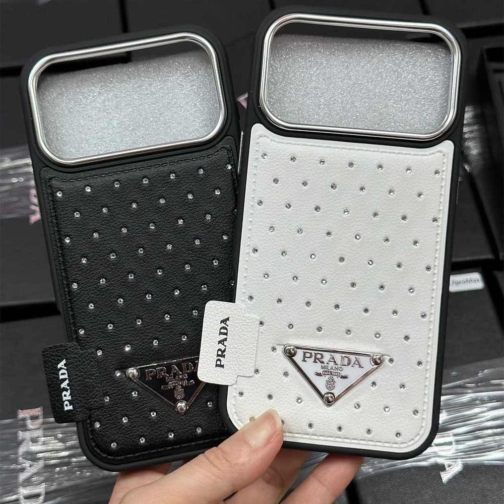 Prada Crystal-Embellished Leather Triangle Logo iPhone Case