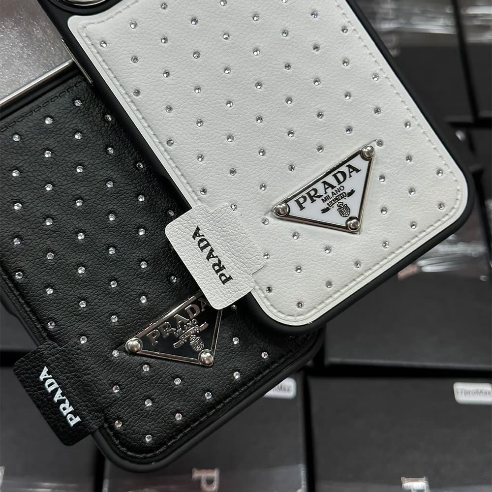 Prada Crystal-Embellished Leather Triangle Logo iPhone Case