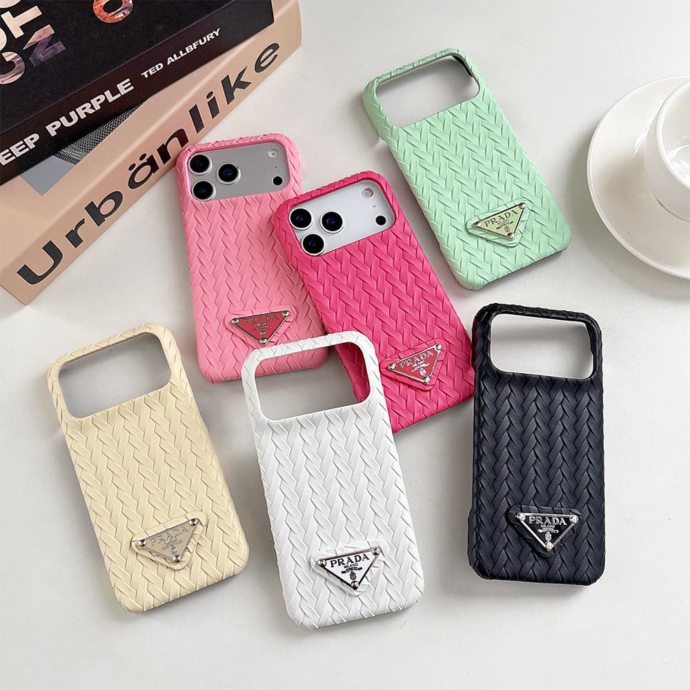Prada Embossed Woven Triangle Logo 4-Sided Cutout iPhone Case