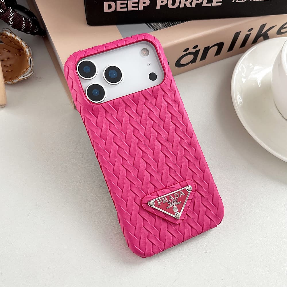 Prada Embossed Woven Triangle Logo 4-Sided Cutout iPhone Case