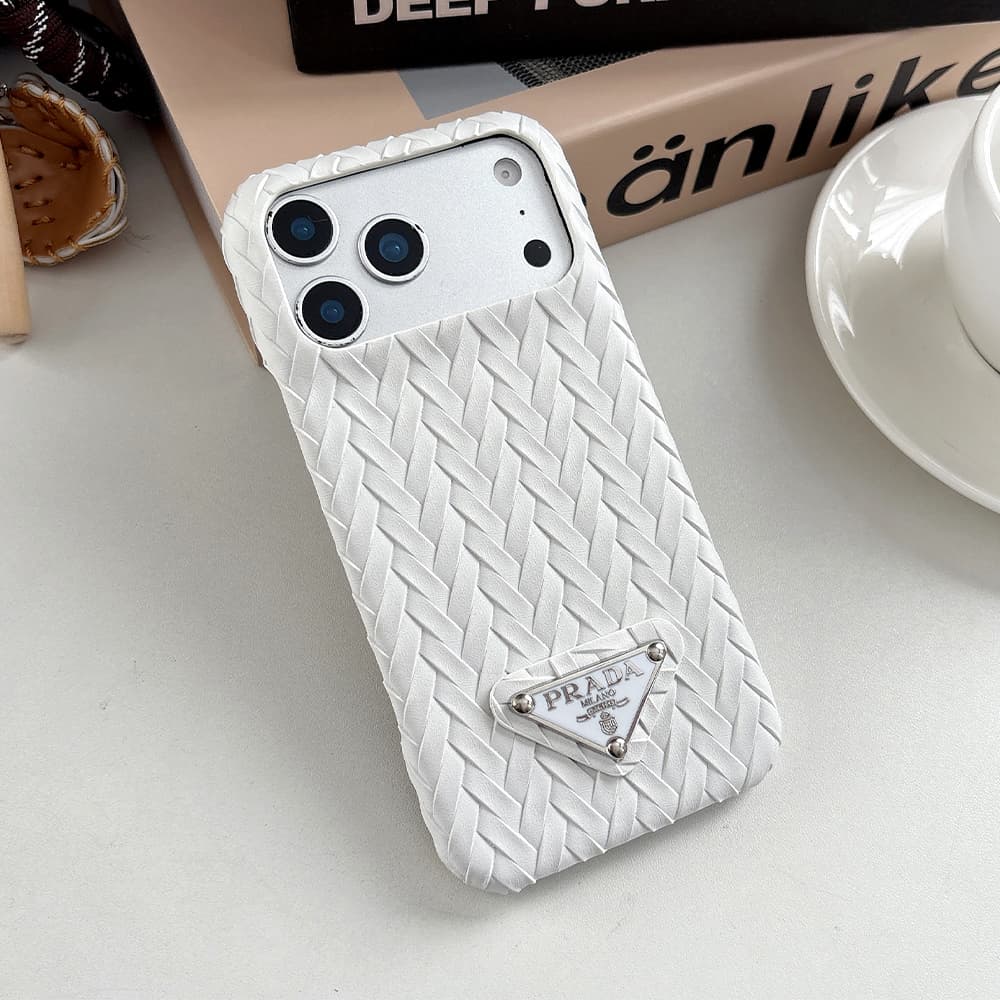 Prada Embossed Woven Triangle Logo 4-Sided Cutout iPhone Case
