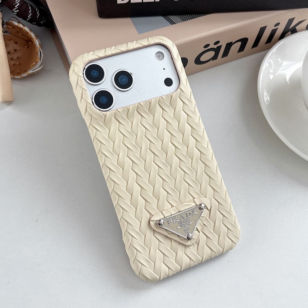 Prada Embossed Woven Triangle Logo 4-Sided Cutout iPhone Case