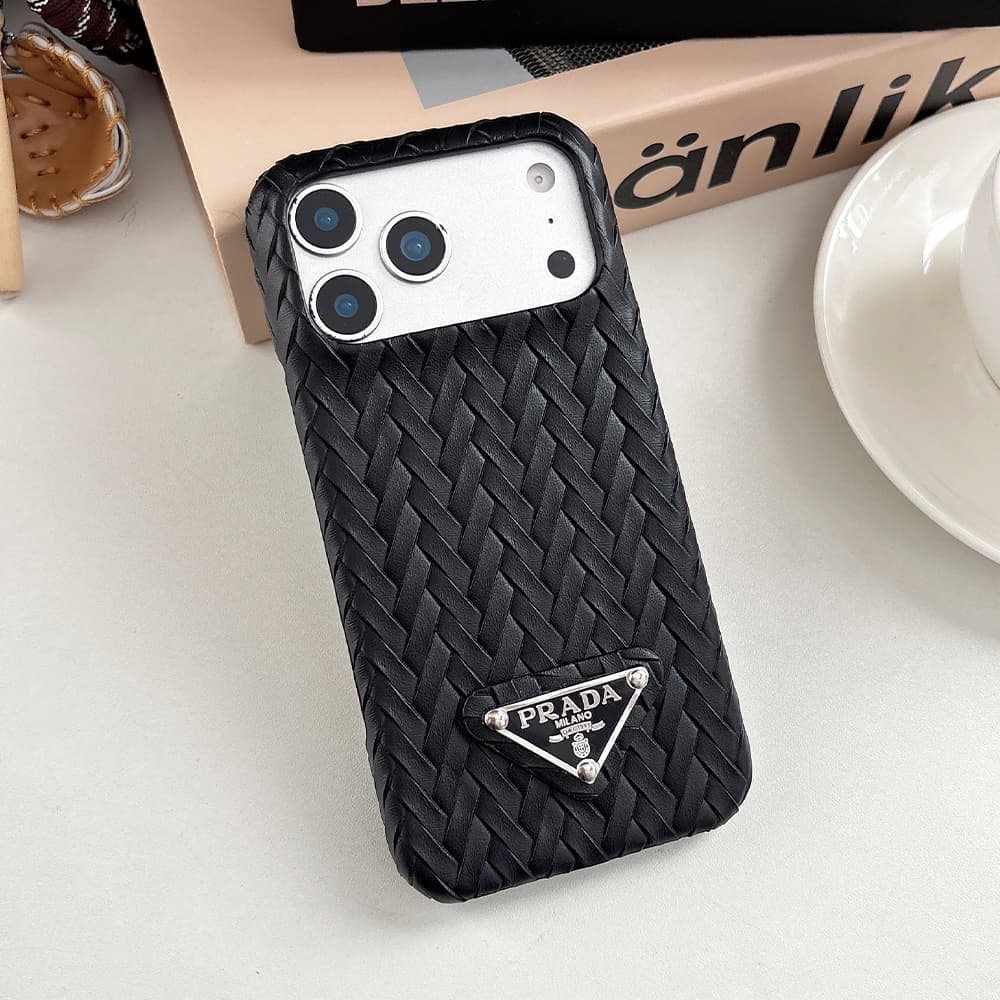 Prada Embossed Woven Triangle Logo 4-Sided Cutout iPhone Case