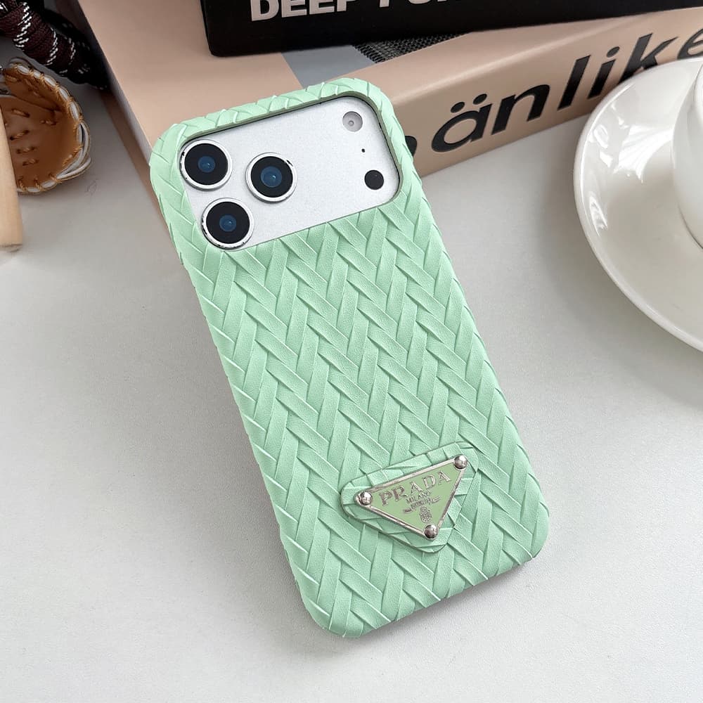 Prada Embossed Woven Triangle Logo 4-Sided Cutout iPhone Case