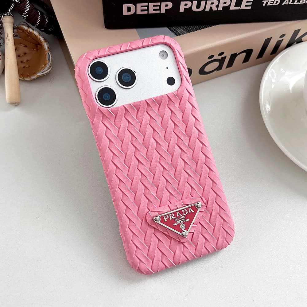 Prada Embossed Woven Triangle Logo 4-Sided Cutout iPhone Case
