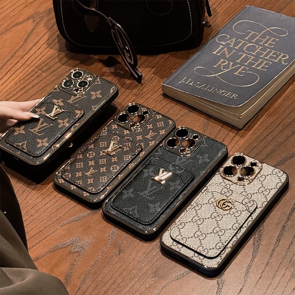 LV & Gucci Monogram Card Slot Leather iPhone Case