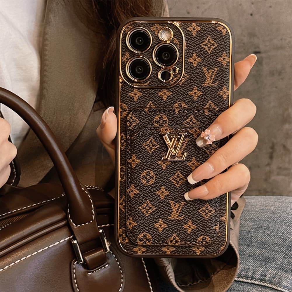 LV & Gucci Monogram Card Slot Leather iPhone Case