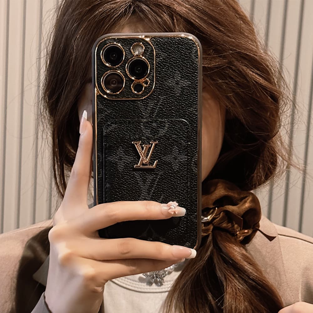 LV & Gucci Monogram Card Slot Leather iPhone Case
