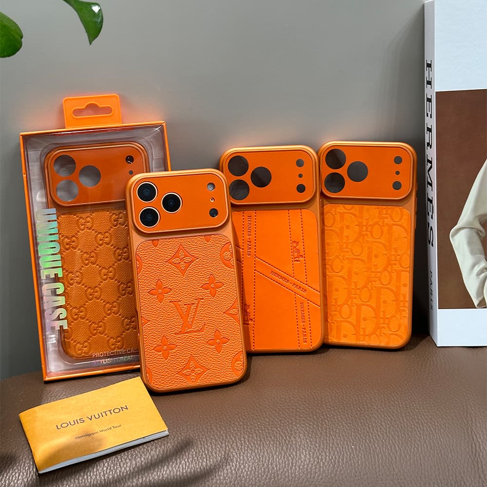 LV Gucci Dior Hermes Large Window Camera Orange Embossed iPhone Case