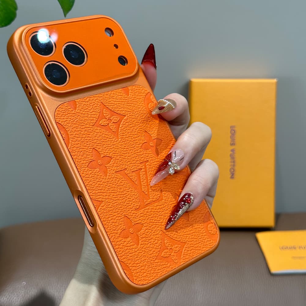 LV Gucci Dior Hermes Large Window Camera Orange Embossed iPhone Case