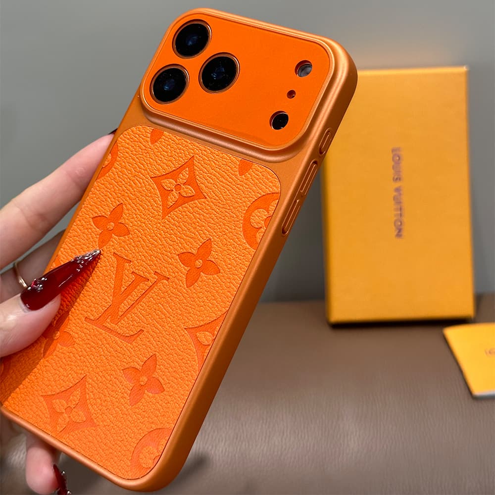 LV Gucci Dior Hermes Large Window Camera Orange Embossed iPhone Case