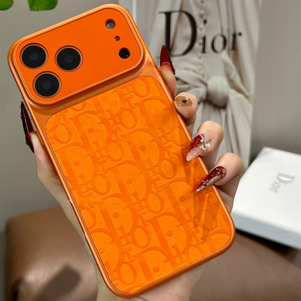 LV Gucci Dior Hermes Large Window Camera Orange Embossed iPhone Case