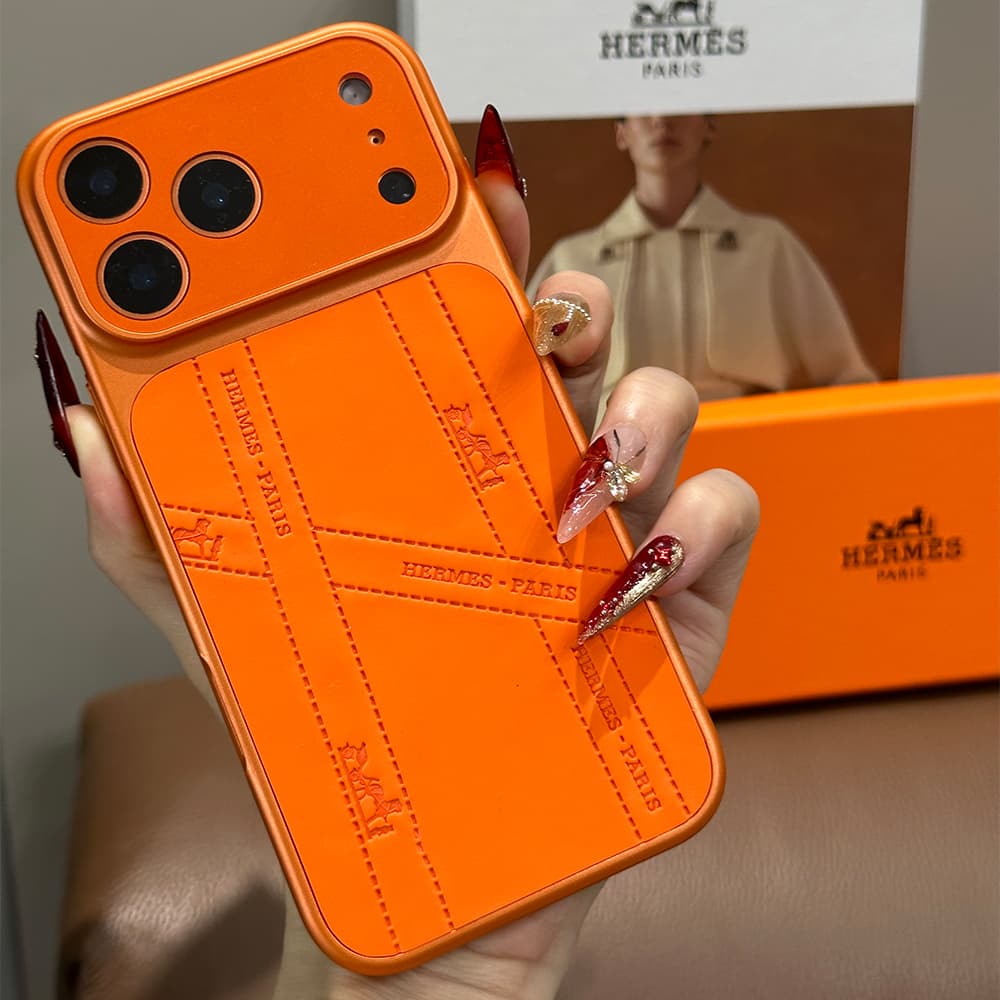 LV Gucci Dior Hermes Large Window Camera Orange Embossed iPhone Case