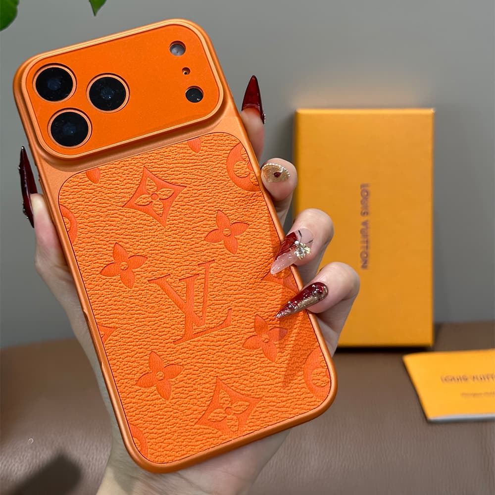 LV Gucci Dior Hermes Large Window Camera Orange Embossed iPhone Case