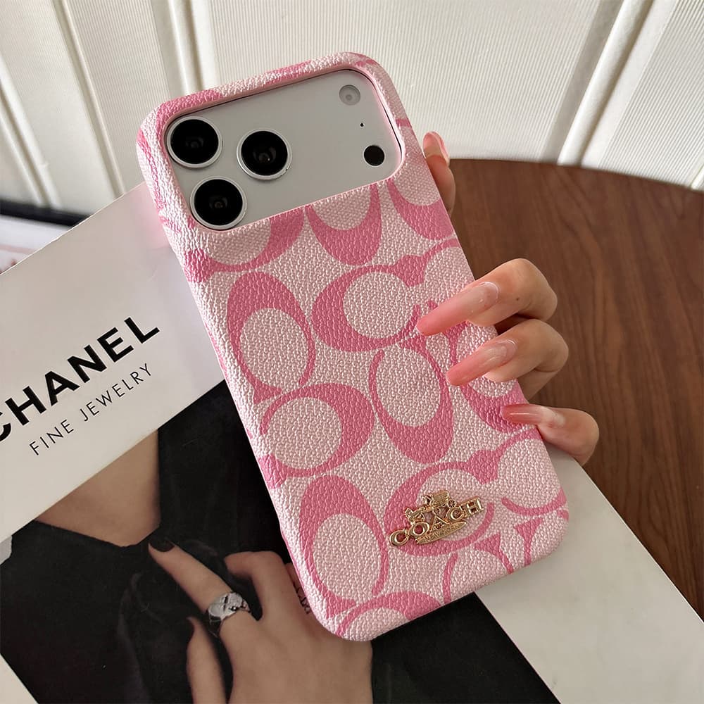 Coach Signature C Monogram 4-Sided Cutout Leather iPhone Case