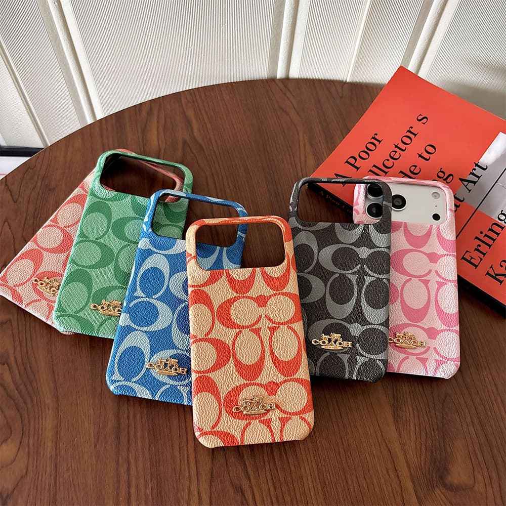 Coach Signature C Monogram 4-Sided Cutout Leather iPhone Case