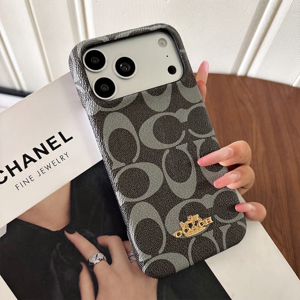 Coach Signature C Monogram 4-Sided Cutout Leather iPhone Case