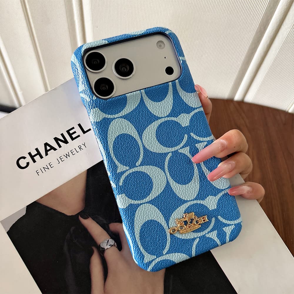 Coach Signature C Monogram 4-Sided Cutout Leather iPhone Case