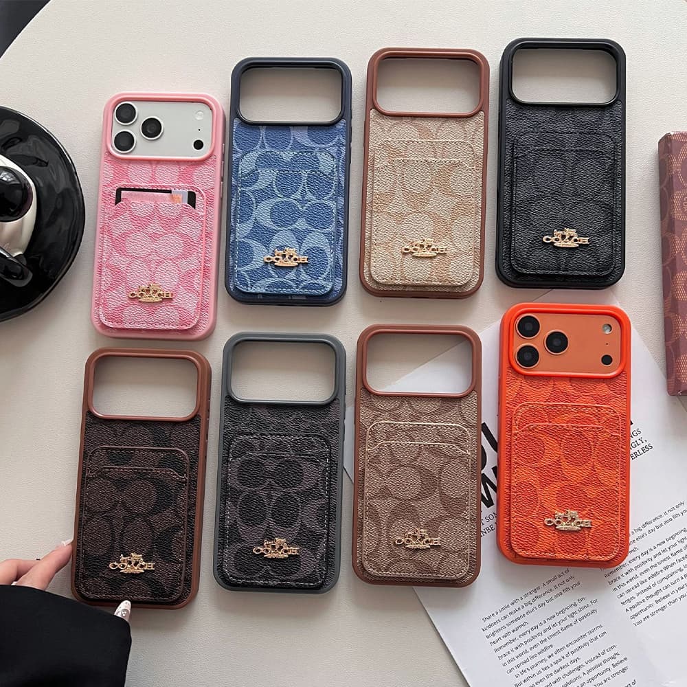 Coach Signature C Monogram Card Slot Leather iPhone Case