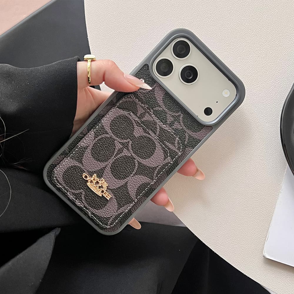 Coach Signature C Monogram Card Slot Leather iPhone Case