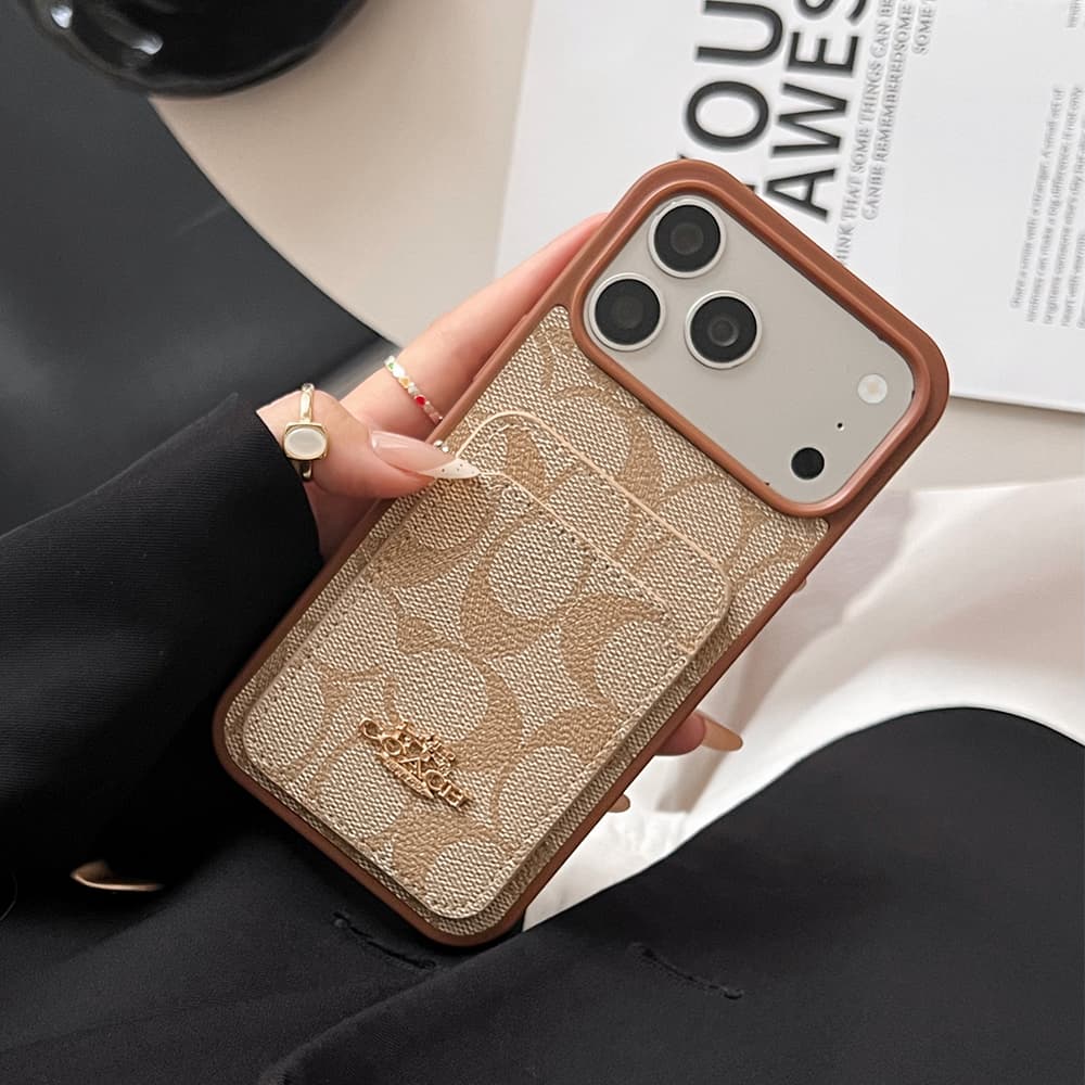 Coach Signature C Monogram Card Slot Leather iPhone Case