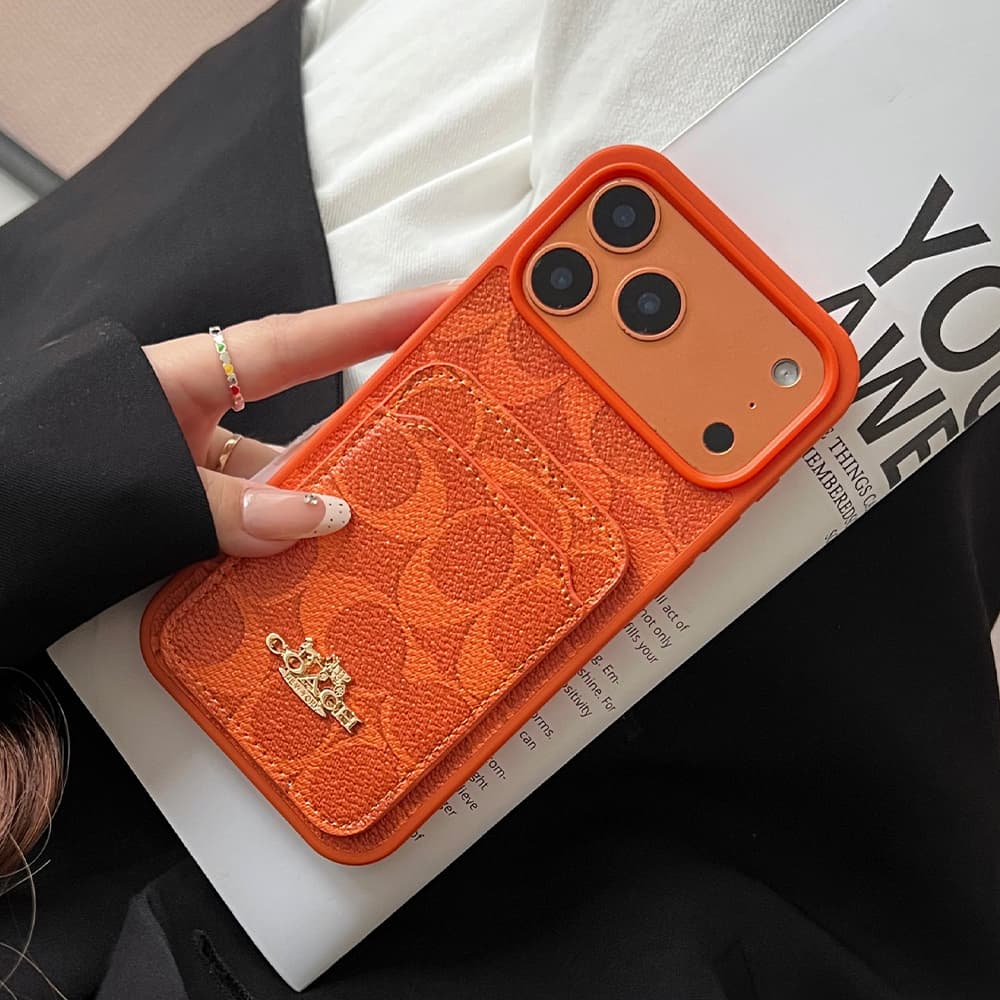 Coach Signature C Monogram Card Slot Leather iPhone Case