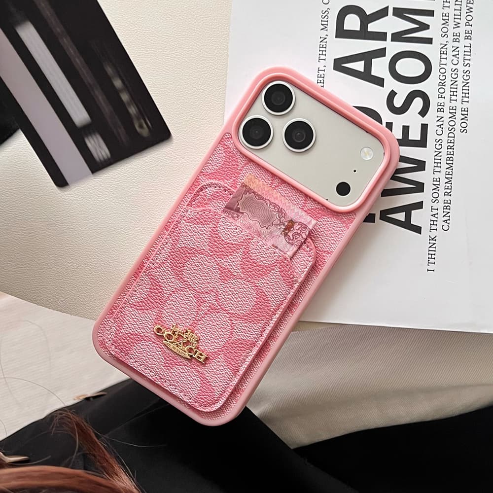Coach Signature C Monogram Card Slot Leather iPhone Case