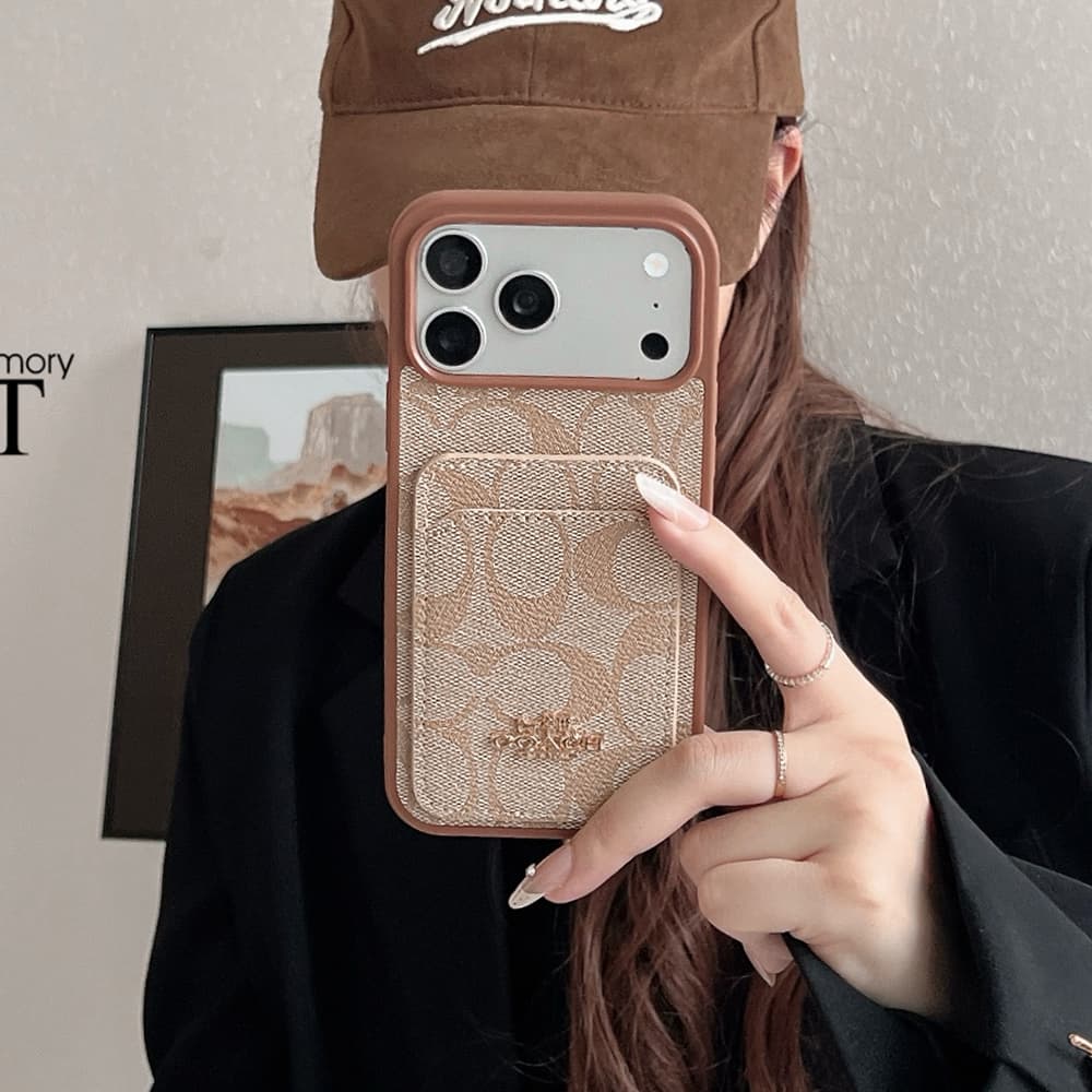 Coach Signature C Monogram Card Slot Leather iPhone Case