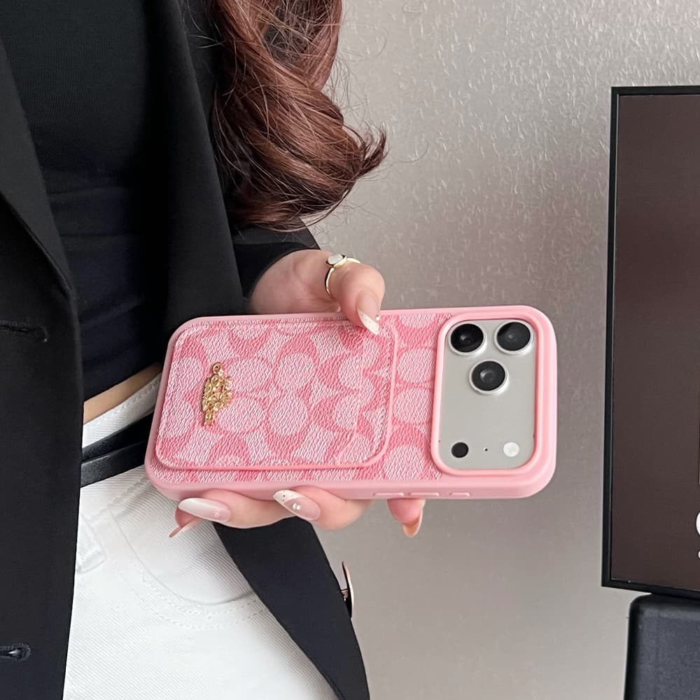 Coach Signature C Monogram Card Slot Leather iPhone Case