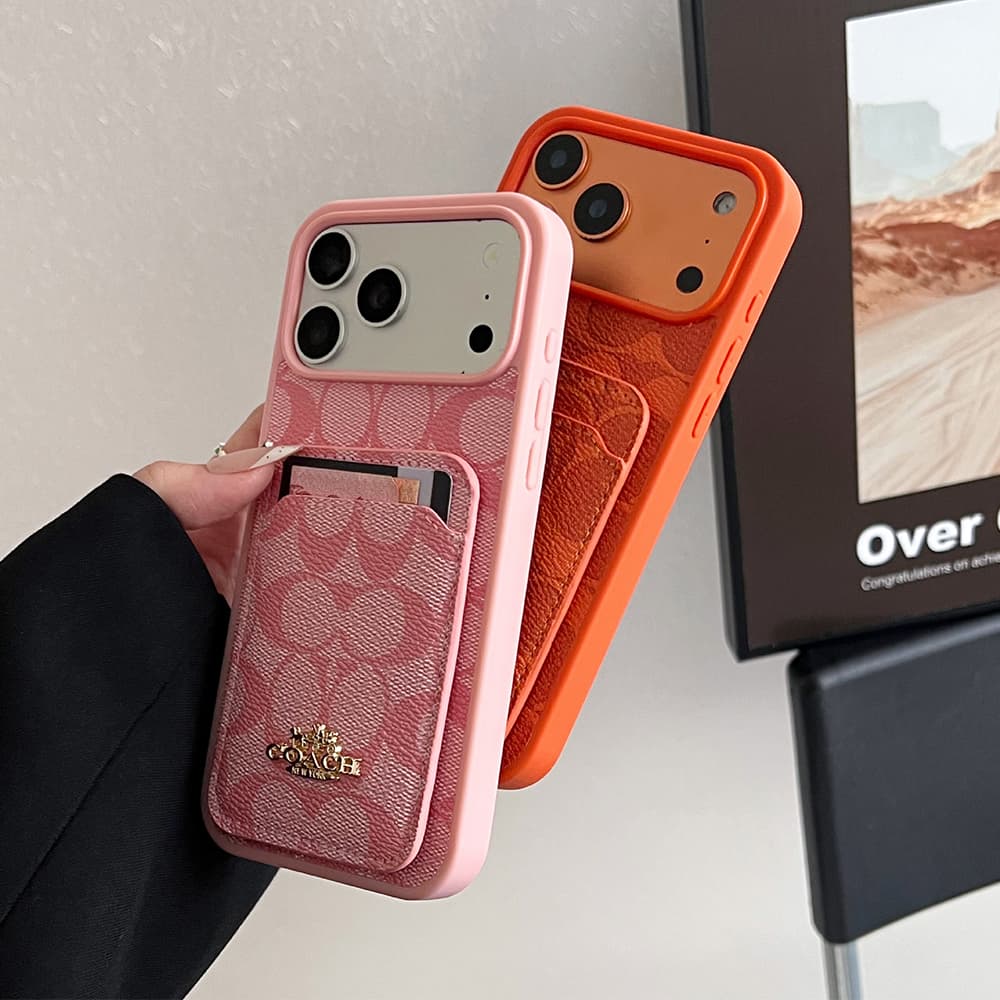 Coach Signature C Monogram Card Slot Leather iPhone Case