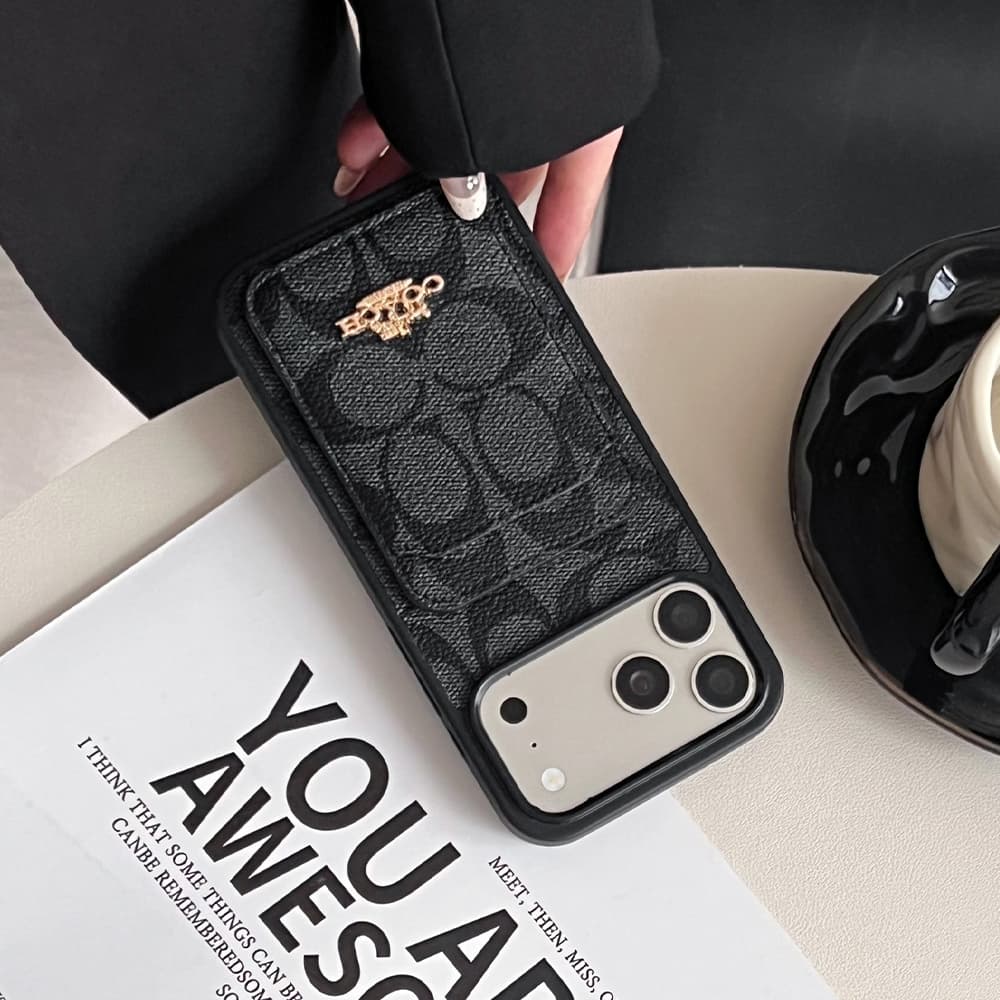 Coach Signature C Monogram Card Slot Leather iPhone Case