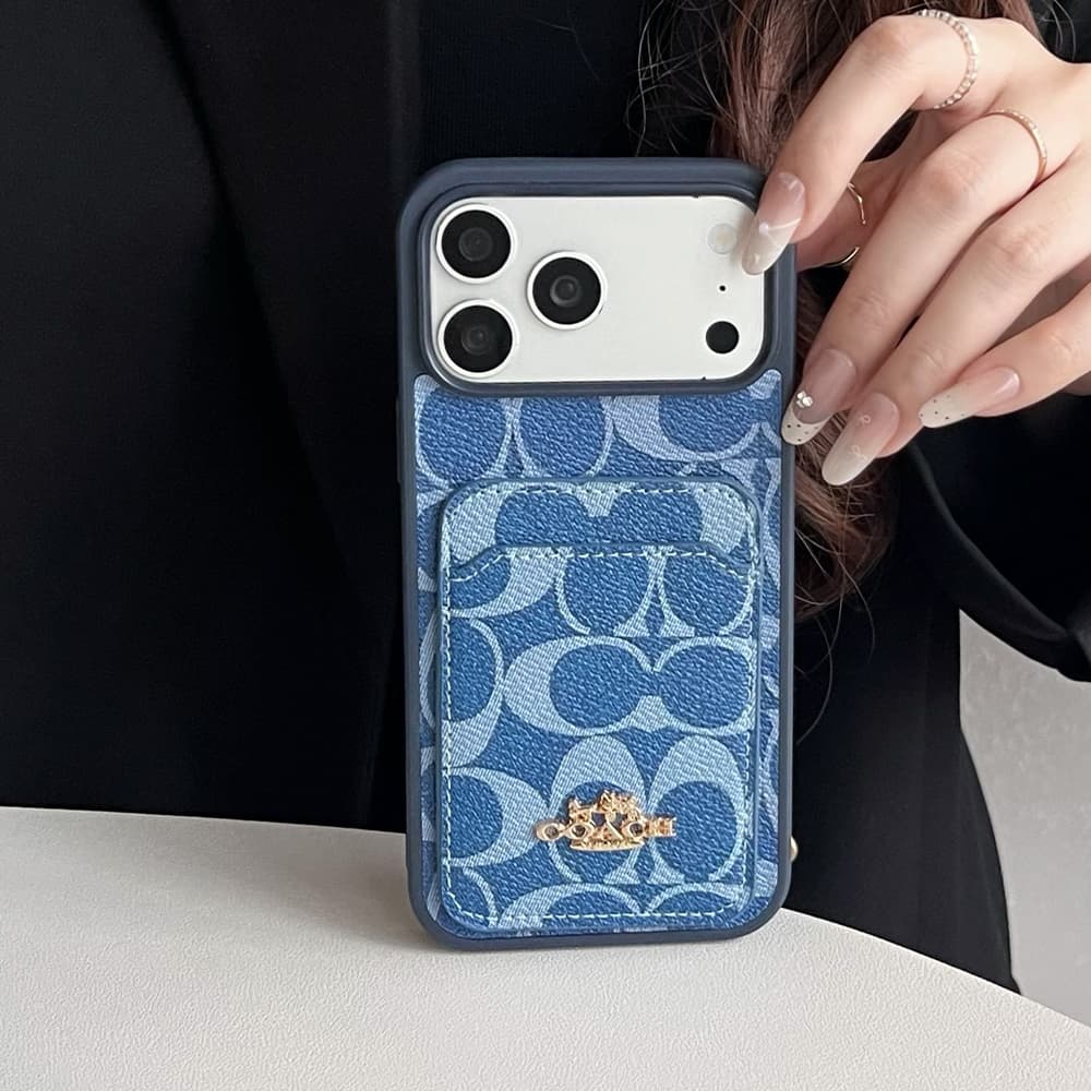 Coach Signature C Monogram Card Slot Leather iPhone Case