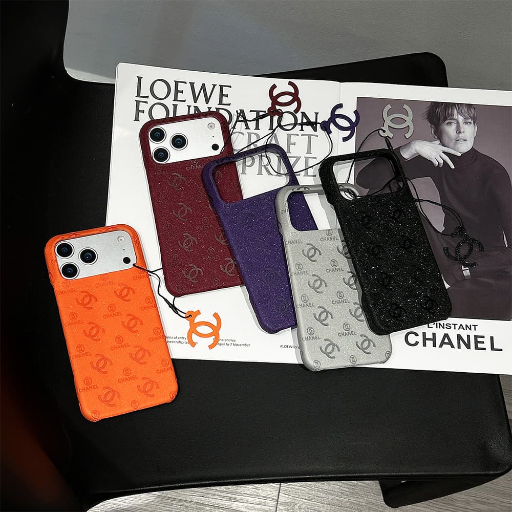 Chanel Quilted CC Logo Glitter 4-Sided Cutout iPhone Case with Charm
